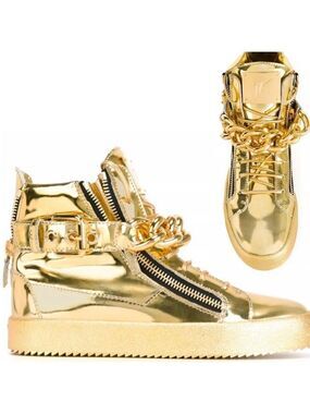 Giuseppe Zanotti London Mirrored Leather Chain High  'Vegas Gold' hi-top sneaker
